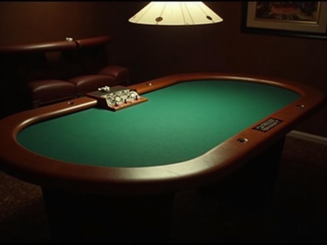 The Waratah fixed-leg poker table under warm tungsten light